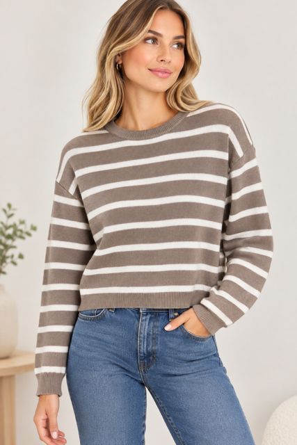 Chandail tricot rayé - MCSPAW07139 - Mandarine & Co Chandail tricot rayé - MCSPAW07139 - Mandarine & Co