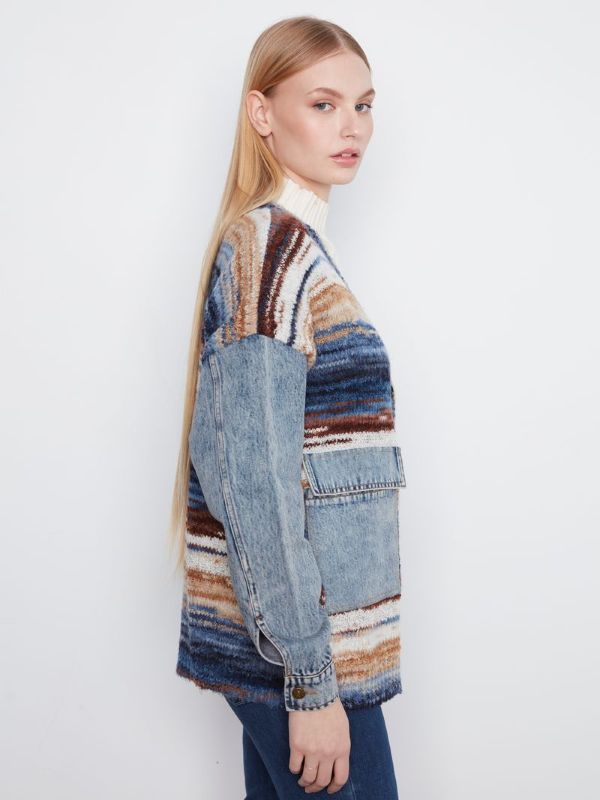 Cardigan tricot avec insertion jeans - 2161-805C - Charlie B Cardigan tricot avec insertion jeans - 2161-805C - Charlie B