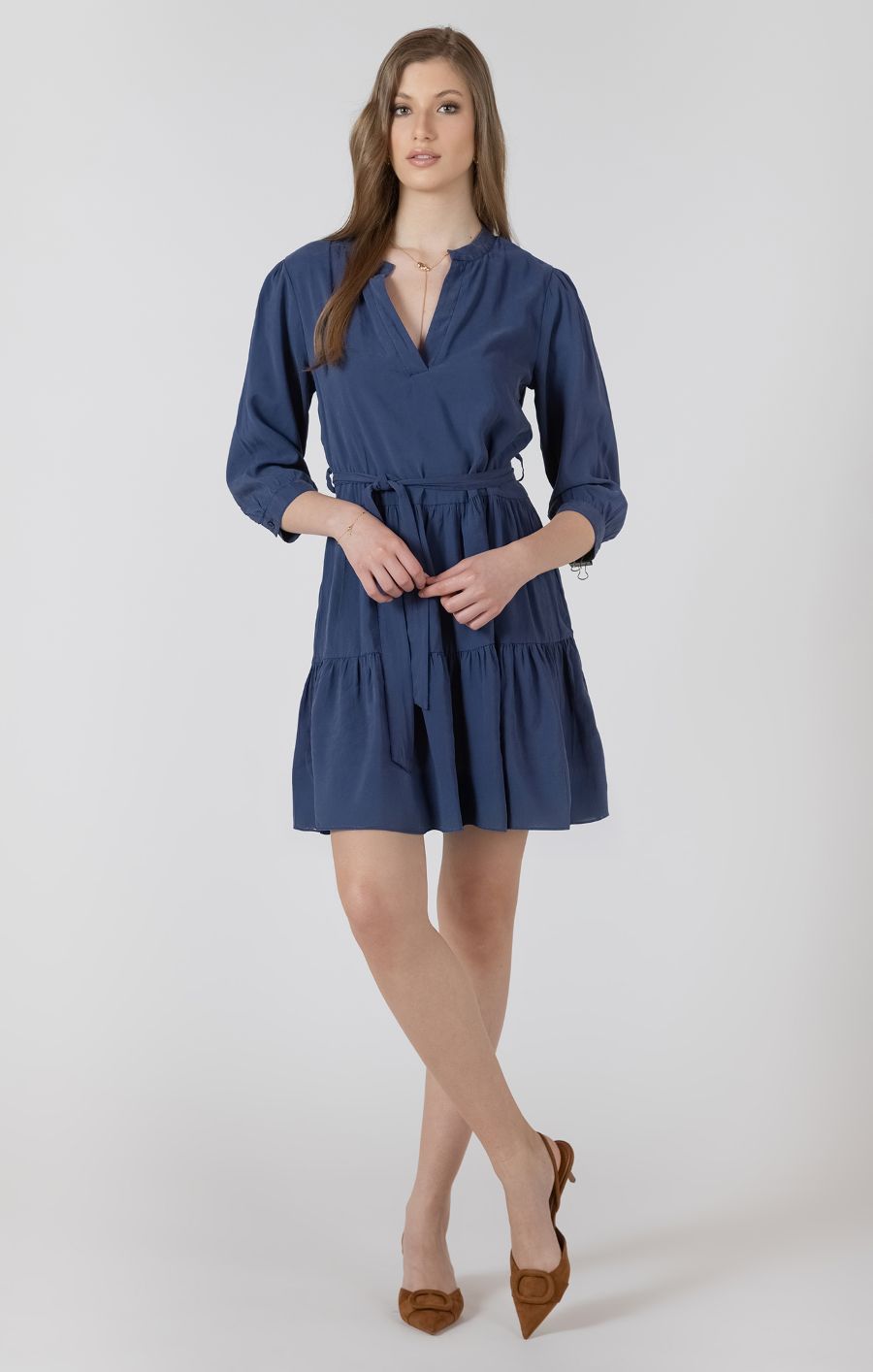 Robe tencel encolure en V - 2722501 T - Black Tape