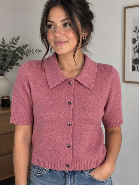 Cardigan tricot col chemisier - MOSPAW06823 - Mosaïc