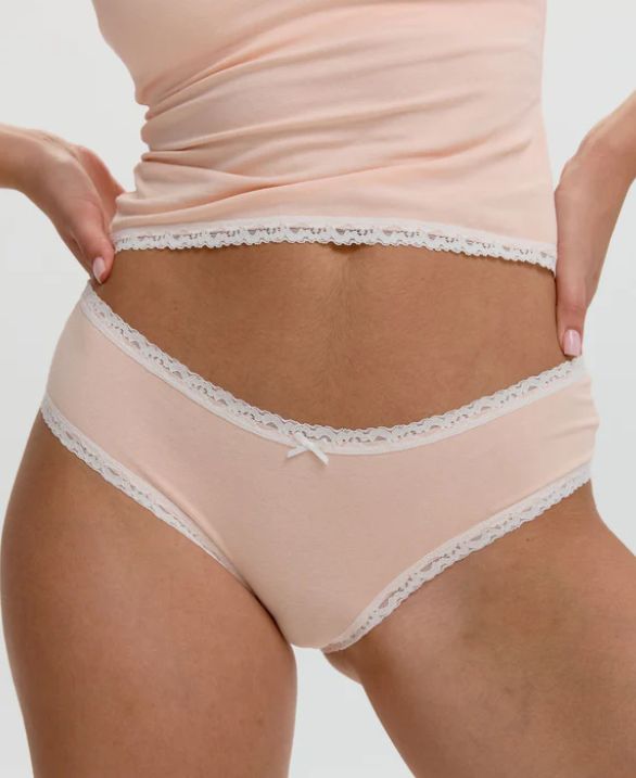 Shorty coton à bordure de dentelle - 0249625 - Blush