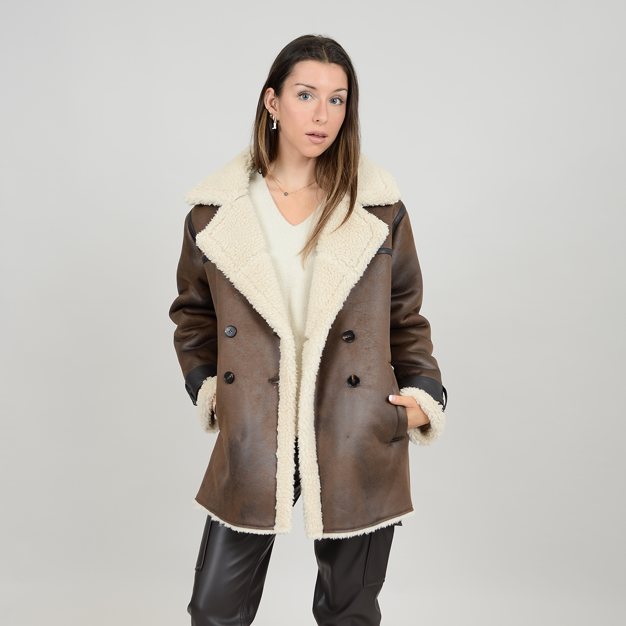 Manteau double boutonnière sherpa