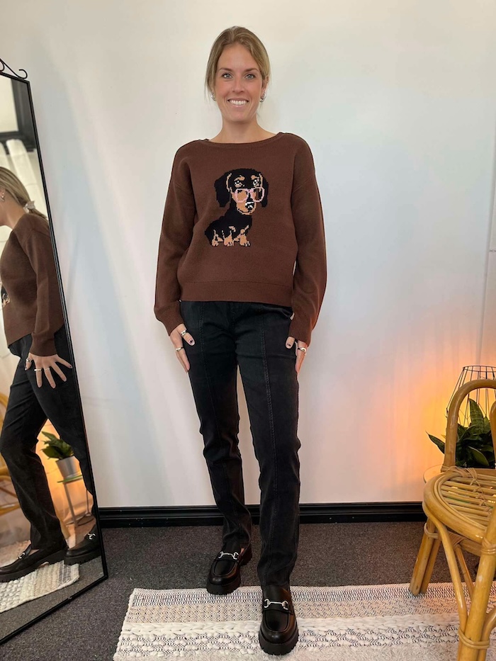Chandail tricot imprimé devant - MCSPAW06870 - Mandarine & Co