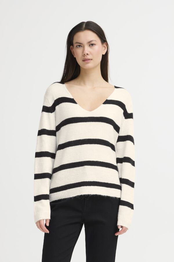 Chandail tricot v neck rayé