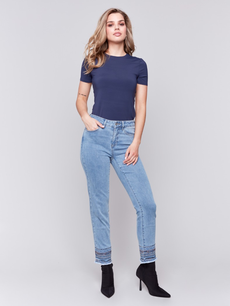 Jeans broderie bas effiloché - C5573-431A - Charlie B