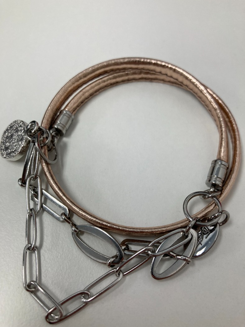 Bracelet cuir avec chaine argent - Bracelet empilé argent - Design Fixation