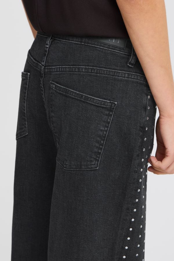 Jeans brillant jambe large taille haute