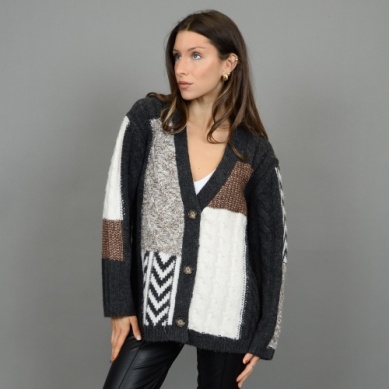 Cardigan long lainage patchwork - 76s345s - RD Style