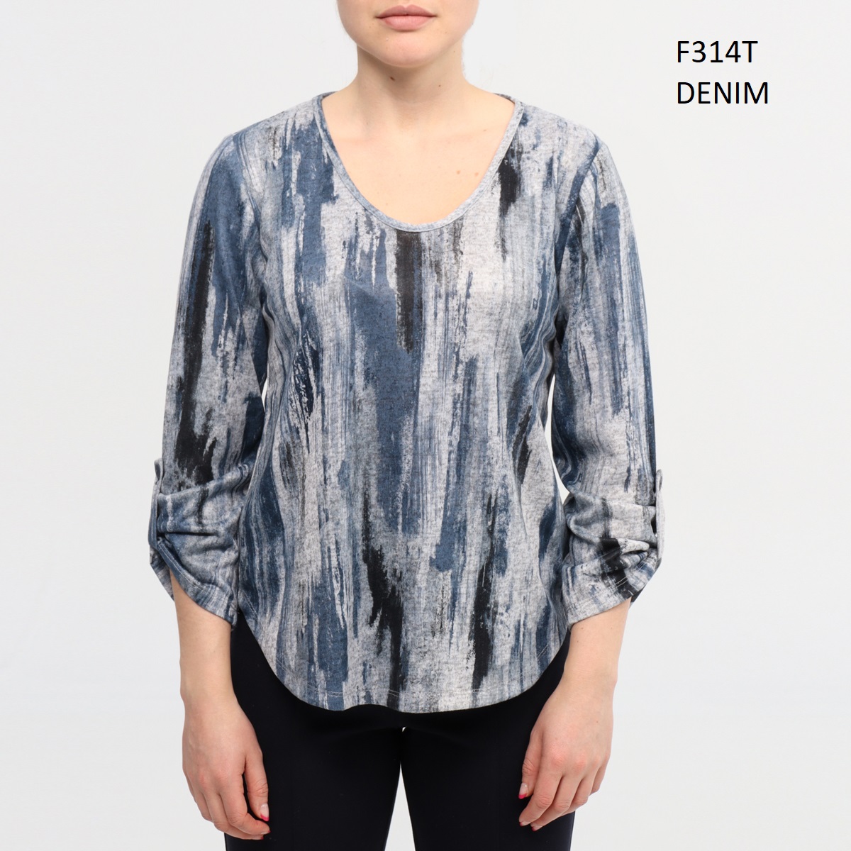 CHANDAIL V NECK MCH 3/4 MOTIF - F314T - Dévia Collection