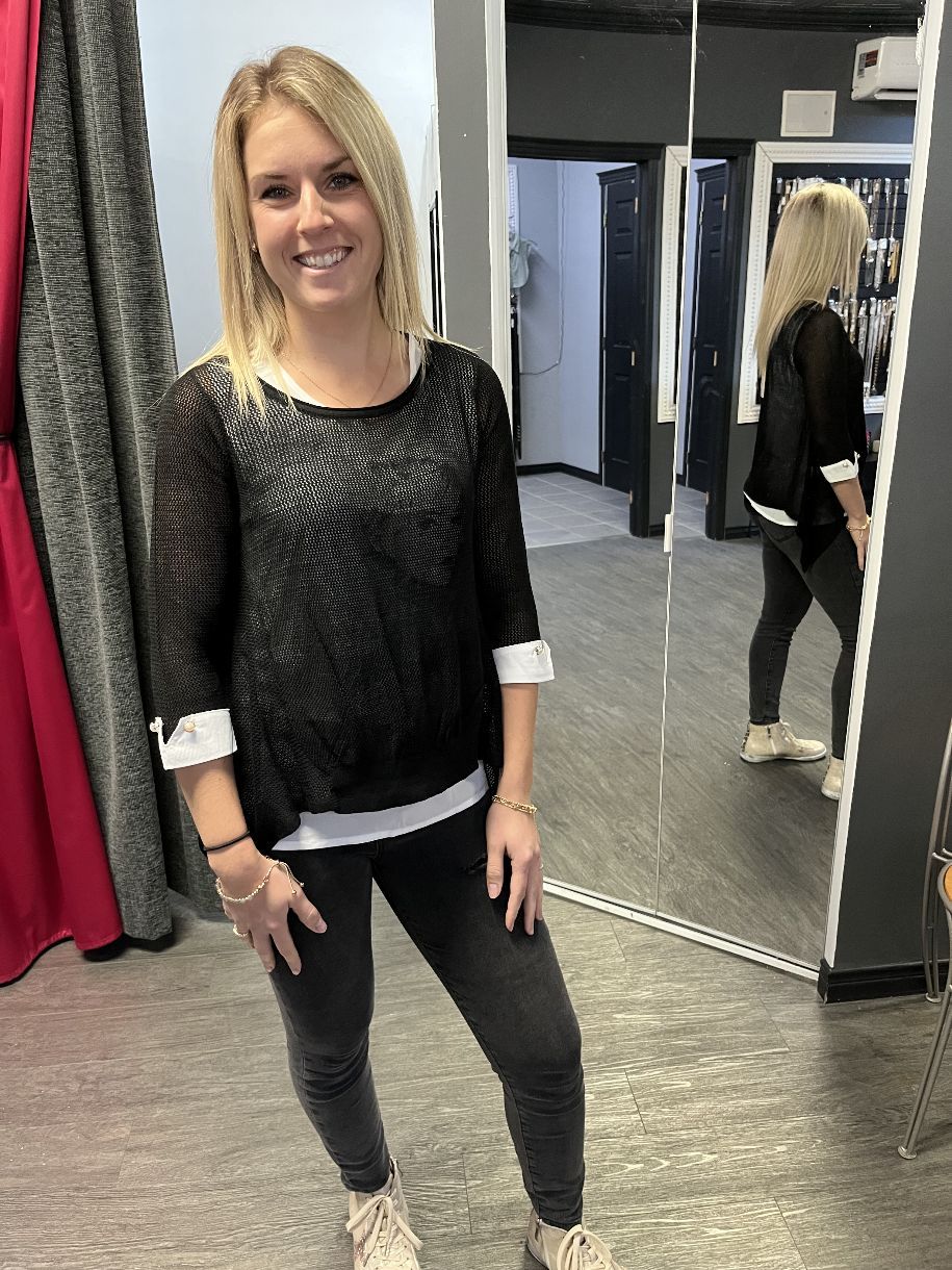 CHANDAIL FANCY 2EN1 FILET UNI CAMI IMPRI